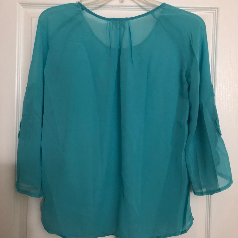 Teal Audrey Ann Sheer Chiffon Top NWT - Picture 3 of 6